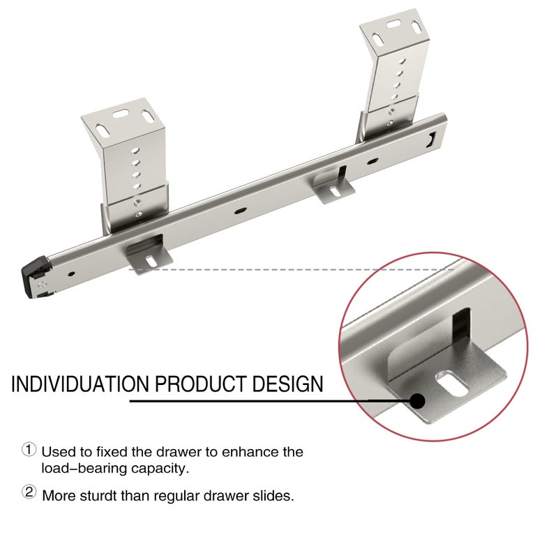 FRMSAET Sliding Keyboard Drawer Tray Hardware 12/14/16/18 inches Slides Metal Drawer Keyboard Slides Mounting Accessories/Ideal for Under Desk Kitchen Cabinet Drawer,One Set(12inches,Silver). - Image 2